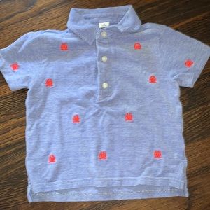Janie & Jack - blue 100% cotton polo shirt with red crabs